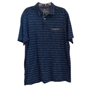 Tommy Bahama Men's Blue Striped Short Sleeve Quarter Button Shirt Size Large